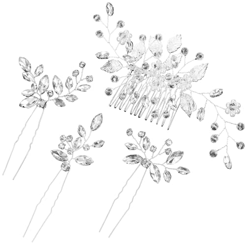 HYLEBOR Hochzeits-Haarteil-Sets für Bräute, 4 Stück, Hochzeits-Haarkamm, Braut-Haarnadeln, Kristall-Perlen, Haarschmuck, Braut-Haarnadeln, Strasssteine, Blume für Bräute, Brautjungfern, Frauen HYLEBOR Hochzeits-Haarteil-Sets für Bräute, 4 Stück, Hochzeits-Haarkamm, Braut-Haarnadeln, Kristall-Perlen, Haarschmuck, Braut-Haarnadeln, Strasssteine, Blume für Bräute, Brautjungfern, Frauen von HYLEBOR