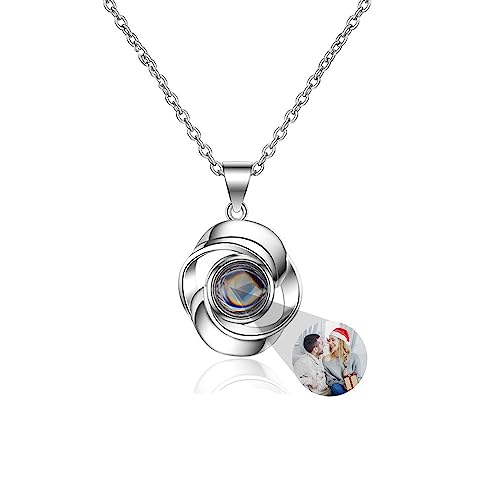Personalisierte Foto Projektion Halskette | Spaß Nanotechnologie, Blumen-Anhänger Halskette Mit Personalisierten Foto| Romantische Weihnachten Andenken Geschenk (Stil 3) von HYLKD