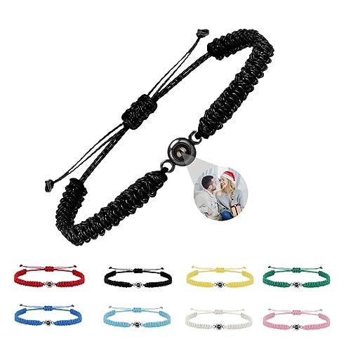 HYLKD Personalisiertes Armband Foto | Lustige Armband Mit Foto Projektion, Gewebes Seilarmband Mit Runden Anhänger, Romantisches Geschenk Für Sie/Ihn,Geburtstag (Einstellbar,Stil 19) von HYLKD