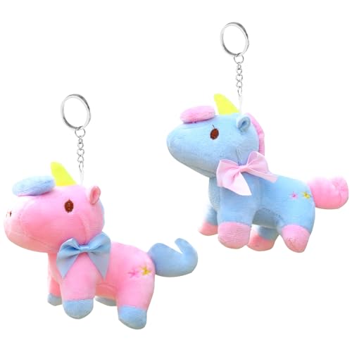 HYMBCFW Einhorn Schlüsselring, 2 PCS Plüsch Unicorn Keychain Cartoon Plush Schlüsselanhänger Stofftier Tier Keychain Anhänger Schlüsselanhänger Weiche Anhänger Keychain Geschenk für Kinder von HYMBCFW