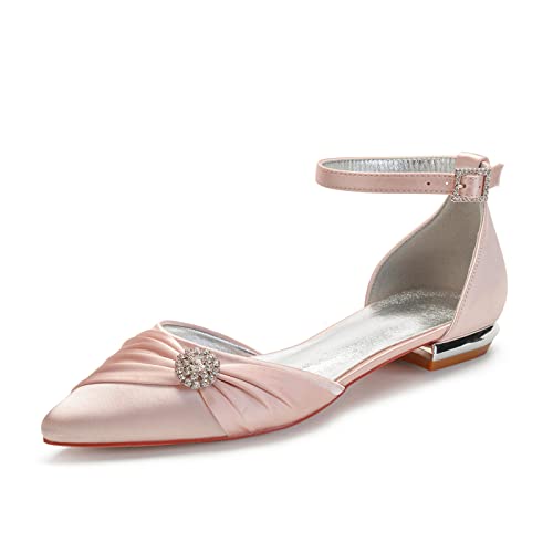 HYMYSUNY Damen Hochzeitsschuhe Für Braut Spitze Zehen Brautschuhe Niedriger Absatz Knöchelriemen Hochzeitsschuhe,Dusty Rose,41 EU von HYMYSUNY