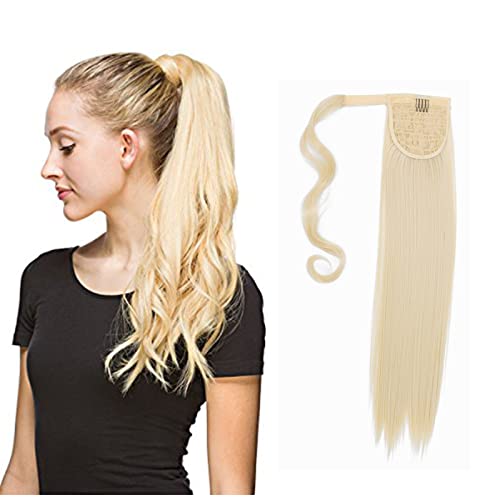 Langer Pferdeschwanz-Verlängerung, glatt, Clip-In-Pferdeschwanz-Verlängerung, Kunsthaar, 61 cm, Wickel-Pferdeschwanz-Haarteil für Damen, 613# Blond von HYNRCAKZYL