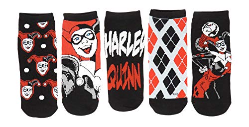 DC Comics Harley Quinn Gesichter Logos Juniors/Damen 5er Pack Knöchelsocken Schuhgröße 37-44 von HYP