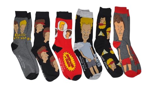 Hyp Beavis and Butthead Herren Crew-Socken MTV TV-Show, Cartoon-Charakter, 6 Paar, 1990er, Mehrfarbig/Meereswellen (Ocean Tides), Medium von HYP