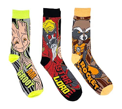 Hyp Guardians of the Galaxy Marvel Comics Herren Crew Socken, 3 Paar, Mehrfarbig/Meereswellen (Ocean Tides), Medium von HYP