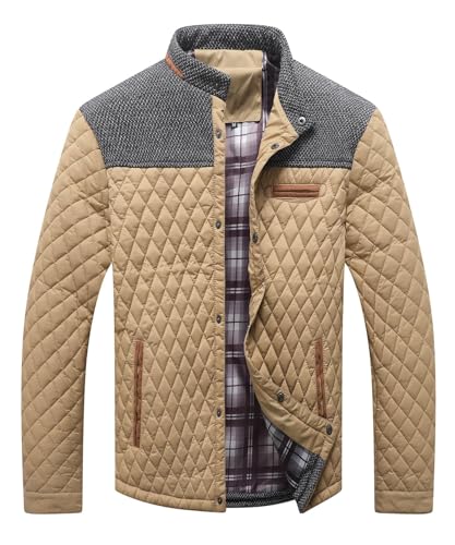 HYPESTFIT Herren Diamond Gesteppte Pufferdaune Jacke Leichte Warm Windbreaker Lässige Bomberjacken Khaki S von HYPESTFIT
