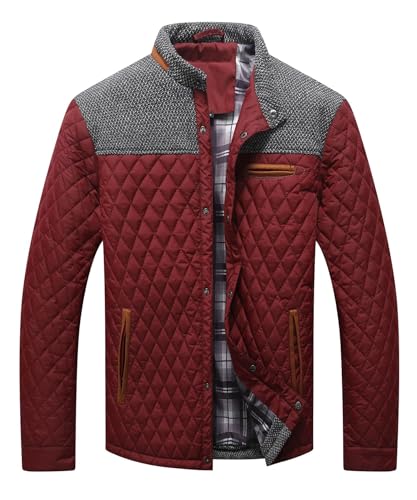 HYPESTFIT Herren Diamond Gesteppte Pufferdaune Jacke Leichte Warm Windbreaker Lässige Bomberjacken Rot XXL von HYPESTFIT