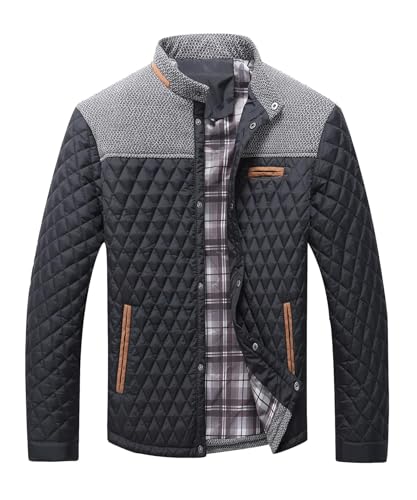 HYPESTFIT Herren Diamond Gesteppte Pufferdaune Jacke Leichte Warm Windbreaker Lässige Bomberjacken Schwarz XXL von HYPESTFIT