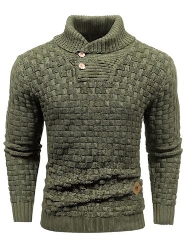 HYPESTFIT Herren Rollkragen Pullover Langarm Feinstrick Pullover Texturierte Gerippte Kante Basic Sweater Armeegrün S von HYPESTFIT