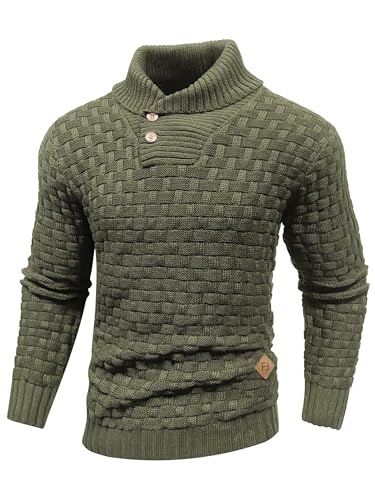 HYPESTFIT Herren Rollkragen Pullover Langarm Feinstrick Pullover Texturierte Gerippte Kante Basic Sweater Armeegrün XXL von HYPESTFIT