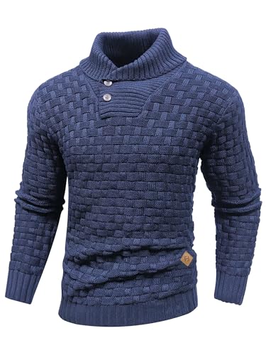 HYPESTFIT Herren Rollkragen Pullover Langarm Feinstrick Pullover Texturierte Gerippte Kante Basic Sweater Blau XXL von HYPESTFIT
