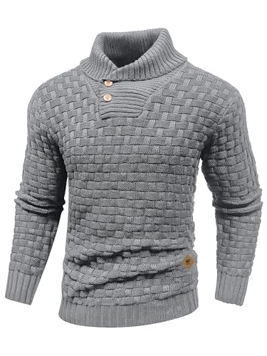 HYPESTFIT Herren Rollkragen Pullover Langarm Feinstrick Pullover Texturierte Gerippte Kante Basic Sweater Dunkelgrau 3XL von HYPESTFIT