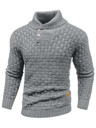 HYPESTFIT Herren Rollkragen Pullover Langarm Feinstrick Pullover Texturierte Gerippte Kante Basic Sweater Dunkelgrau XXL von HYPESTFIT
