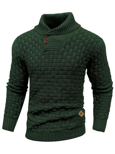 HYPESTFIT Herren Rollkragen Pullover Langarm Feinstrick Pullover Texturierte Gerippte Kante Basic Sweater Dunkelgrün XXL von HYPESTFIT