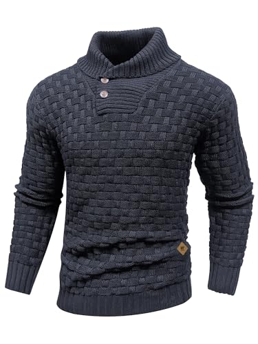 HYPESTFIT Herren Rollkragen Pullover Langarm Feinstrick Pullover Texturierte Gerippte Kante Basic Sweater Gunmetal Grau 4XL von HYPESTFIT