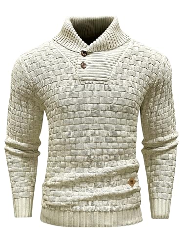 HYPESTFIT Herren Rollkragen Pullover Langarm Feinstrick Pullover Texturierte Gerippte Kante Basic Sweater Khaki XL von HYPESTFIT