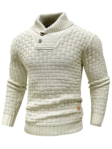 HYPESTFIT Herren Rollkragen Pullover Langarm Feinstrick Pullover Texturierte Gerippte Kante Basic Sweater Khaki XXL von HYPESTFIT