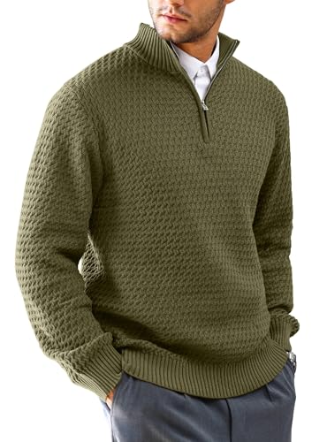HYPESTFIT Herren Rollkragenpullover 1/4 Zip Pullover Warm Langarm Einfarbig Knitted Sweater Casual Top Armeegrün XXL von HYPESTFIT