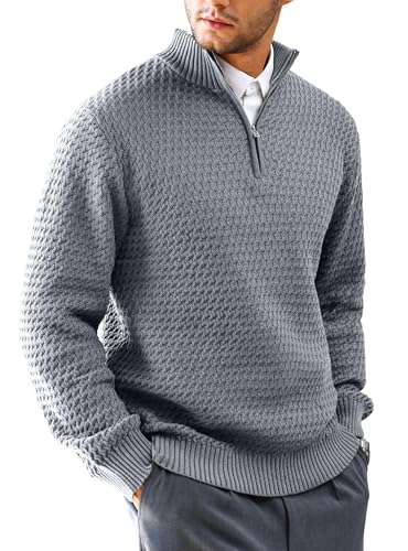 HYPESTFIT Herren Rollkragenpullover 1/4 Zip Pullover Warm Langarm Einfarbig Knitted Sweater Casual Top Dunkelgrau XXL von HYPESTFIT