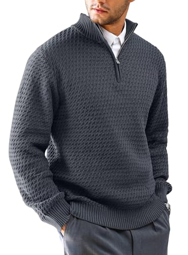 HYPESTFIT Herren Rollkragenpullover 1/4 Zip Pullover Warm Langarm Einfarbig Knitted Sweater Casual Top Gunmetal Grau XXL von HYPESTFIT