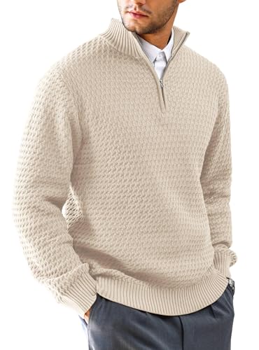 HYPESTFIT Herren Rollkragenpullover 1/4 Zip Pullover Warm Langarm Einfarbig Knitted Sweater Casual Top Khaki 4XL von HYPESTFIT