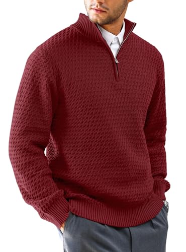 HYPESTFIT Herren Rollkragenpullover 1/4 Zip Pullover Warm Langarm Einfarbig Knitted Sweater Casual Top Rot 3XL von HYPESTFIT