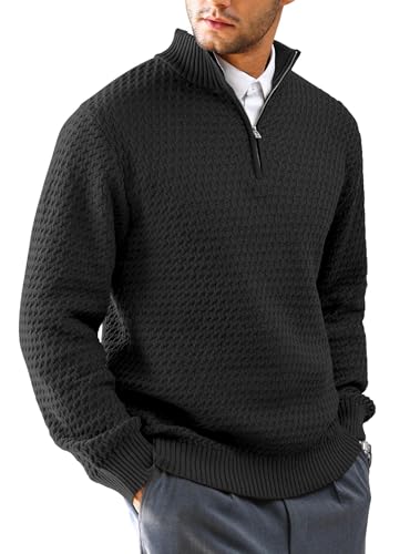 HYPESTFIT Herren Rollkragenpullover 1/4 Zip Pullover Warm Langarm Einfarbig Knitted Sweater Casual Top Schwarz XXL von HYPESTFIT