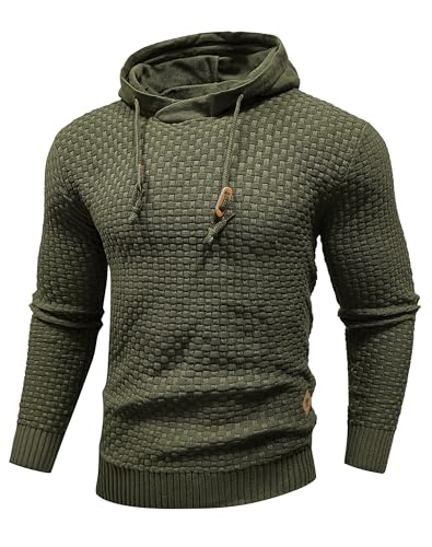 HYPESTFIT Hoodie Herren Langarm Knitted Kapuzenpullover Kordelzug Sweatshirt mit Kapuze Casual Armeegrün M von HYPESTFIT