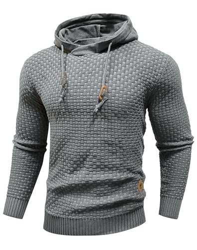 HYPESTFIT Hoodie Herren Langarm Knitted Kapuzenpullover Kordelzug Sweatshirt mit Kapuze Casual Dunkelgrau 4XL von HYPESTFIT