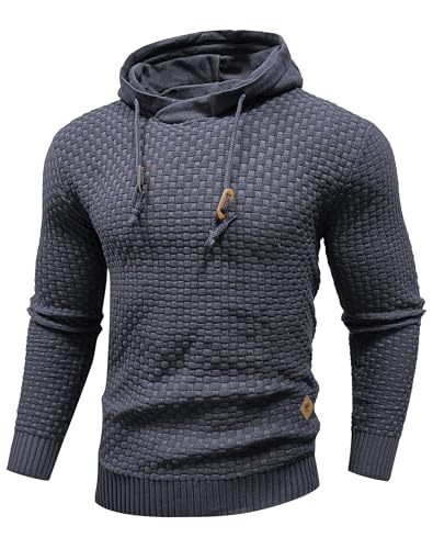 HYPESTFIT Hoodie Herren Langarm Knitted Kapuzenpullover Kordelzug Sweatshirt mit Kapuze Casual Gunmetal Grau M von HYPESTFIT