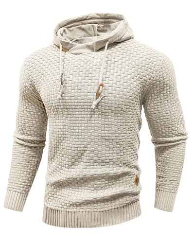 HYPESTFIT Hoodie Herren Langarm Knitted Kapuzenpullover Kordelzug Sweatshirt mit Kapuze Casual Khaki M von HYPESTFIT