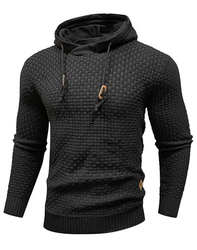 HYPESTFIT Hoodie Herren Langarm Knitted Kapuzenpullover Kordelzug Sweatshirt mit Kapuze Casual Schwarz 5XL von HYPESTFIT