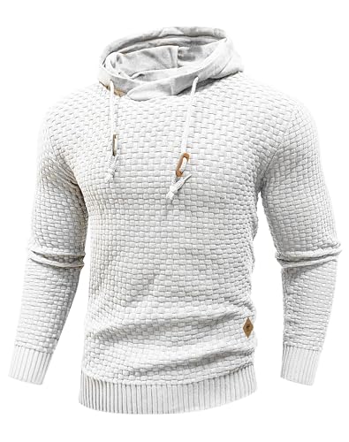 HYPESTFIT Hoodie Herren Langarm Knitted Kapuzenpullover Kordelzug Sweatshirt mit Kapuze Casual Weiß M von HYPESTFIT