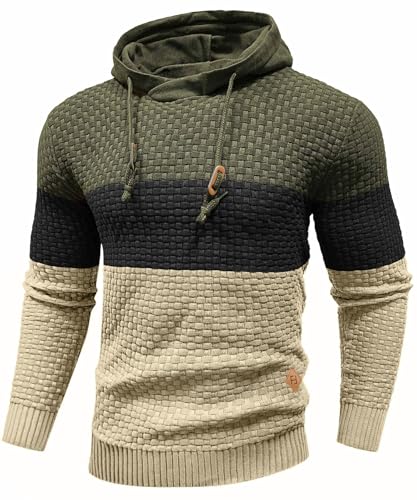 HYPESTFIT Hoodie Herren Pullover Langarm Kapuzenpullover Farbblock Gestrickt Hooded von HYPESTFIT