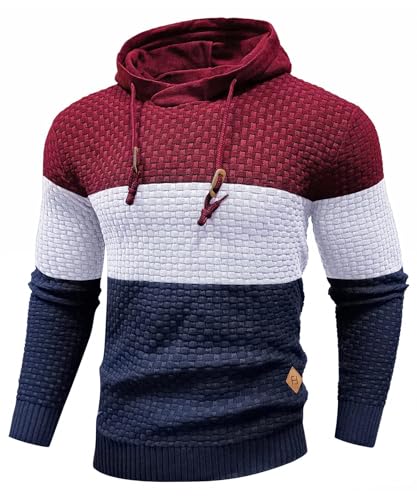 HYPESTFIT Hoodie Herren Pullover Langarm Kapuzenpullover Farbblock Gestrickt Hooded von HYPESTFIT