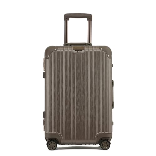 HYPIQQ Medium Hartschalenkoffer 4 Räder Leichter Getränkehalter Aluminiumrahmen Handgepäck für Frauen und Studenten,Braun,20in von HYPIQQ