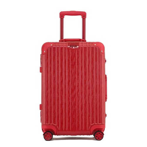 HYPIQQ Medium Hartschalenkoffer 4 Räder Leichter Getränkehalter Aluminiumrahmen Handgepäck für Frauen und Studenten,Rot,20in von HYPIQQ