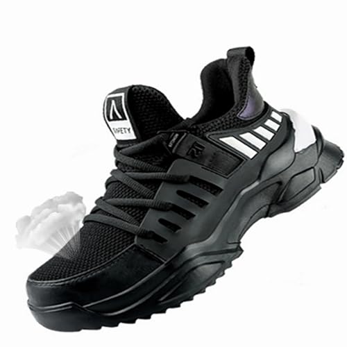 HYPIQQ Sicherheitsschuhe Herren S3 Leicht Stahlkappenschuhe Schnürsenkel Wasserdicht Arbeitsschuhe Sommer Arbeitsschuhe Herren Turnschuhe,Black White,38 EU von HYPIQQ