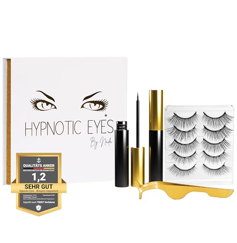 HYPNOTIC EYES – Magnetische Wimpern mit Eyeliner, Set 5 Paar 3D Effekt natürlich aussehende Wimpern, 2 Tuben Eyeliner und eine Zange, Magnet Wimpern wiederverwendbar, handgemacht von HYPNOTIC EYES