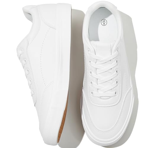 HYPOCRUTE Weiße Leder-Sneaker für Damen, Tennisschuhe, modische Sneaker, niedrige Oberseite, Freizeitschuhe zum Spazierengehen, Weiss/opulenter Garten, 38.5 EU von HYPOCRUTE