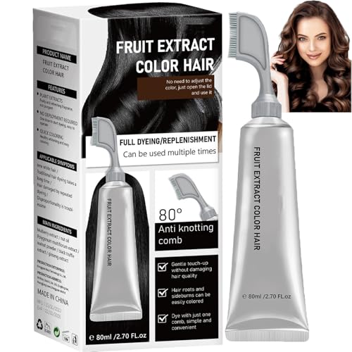 Fruchtessenz-Haarfärbekamm, Frucht-Haarfärbecreme zur Abdeckung grauer Haare – Natürliche Haarfarbe mit Pflanzenextrakten, ammoniakfrei, Keratin-Haarfarbe für Männer und Frauen (Black 1) von HYPYXUS
