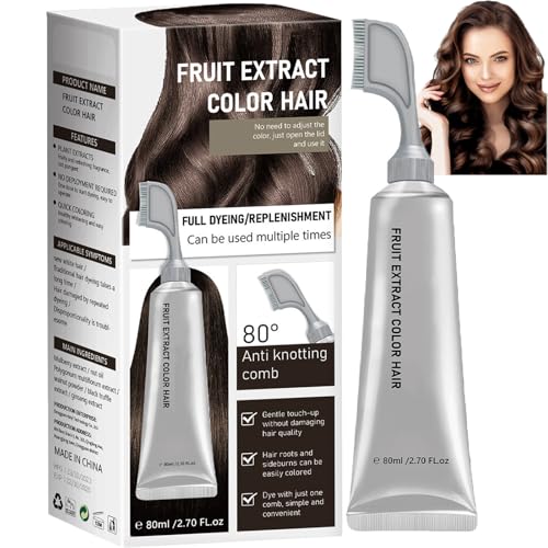 Fruchtessenz-Haarfärbekamm, Frucht-Haarfärbecreme zur Abdeckung grauer Haare – Natürliche Haarfarbe mit Pflanzenextrakten, ammoniakfrei, Keratin-Haarfarbe für Männer und Frauen (Brown Black 1) von HYPYXUS