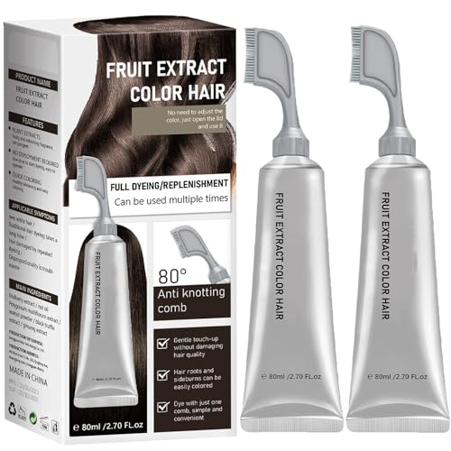 Fruchtessenz-Haarfärbekamm, Frucht-Haarfärbecreme zur Abdeckung grauer Haare – Natürliche Haarfarbe mit Pflanzenextrakten, ammoniakfrei, Keratin-Haarfarbe für Männer und Frauen (Brown Black 2) von HYPYXUS