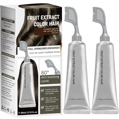 Fruchtessenz-Haarfärbekamm, Frucht-Haarfärbecreme zur Abdeckung grauer Haare – Natürliche Haarfarbe mit Pflanzenextrakten, ammoniakfrei, Keratin-Haarfarbe für Männer und Frauen (Chestnut Brown 2) von HYPYXUS
