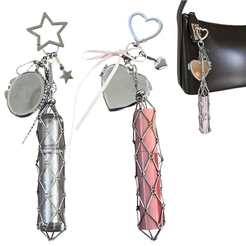 Lippenstifthalter Schlüsselbund, schicker Lipglosshalter mit Spiegel, tragbarer Chapstick -Halter Lip Balm Beutel, personalisierter Lippenstiftkoffer, Metallanhänger -Bag -Zubehör (2PcsA) von HYPYXUS