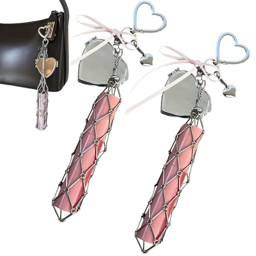 Lippenstifthalter Schlüsselbund, schicker Lipglosshalter mit Spiegel, tragbarer Chapstick -Halter Lip Balm Beutel, personalisierter Lippenstiftkoffer, Metallanhänger -Bag -Zubehör (2PcsC) von HYPYXUS