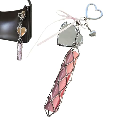 Lippenstifthalter Schlüsselbund, schicker Lipglosshalter mit Spiegel, tragbarer Chapstick -Halter Lip Balm Beutel, personalisierter Lippenstiftkoffer, Metallanhänger -Bag -Zubehör (Heart) von HYPYXUS
