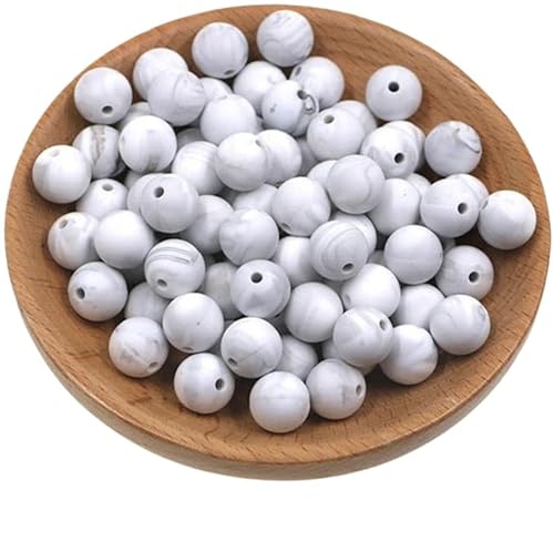 HYQOUKLR Perlen zur Herstellung von Schlüsselanhängern, Packung mit 50 9-mm-Silikonperlen in Sternform(50pcs Marble) von HYQOUKLR