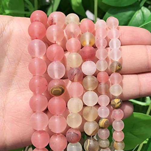 HYQOUKLR Perlen zur Herstellung von Schlüsselanhängern, Runde Steinperlen zur Schmuckherstellung, mehrfarbig, 4–12 mm, Packung mit 5 Größen(Cherry Quartz,10mm 37pcs) von HYQOUKLR