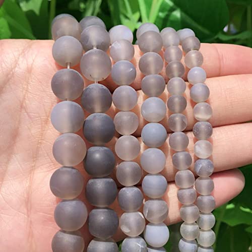 HYQOUKLR Perlen zur Herstellung von Schlüsselanhängern, Runde Steinperlen zur Schmuckherstellung, mehrfarbig, 4–12 mm, Packung mit 5 Größen(Grey Agates,4mm 91pcs) von HYQOUKLR